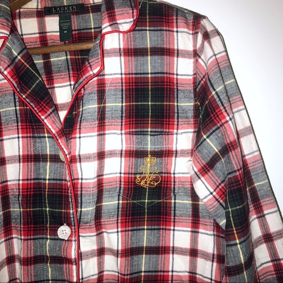 LAUREN RALPH LAUREN plaid flannel sleep shirt sz M - Picture 2 of 6